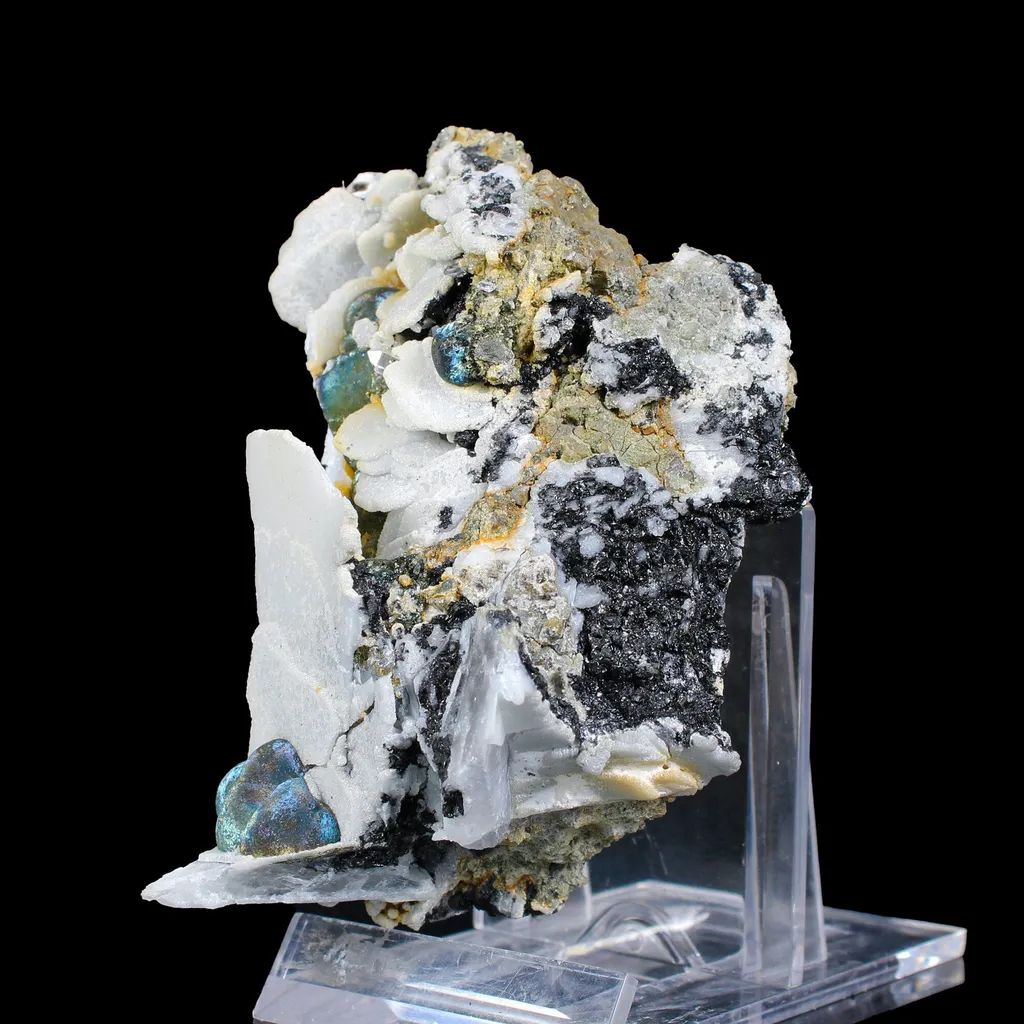 Rare Iridescent Pyrite with Calcite , Babingtonite – UV Reactive Collector Display Mineral Specimen from Mumbai - image 5