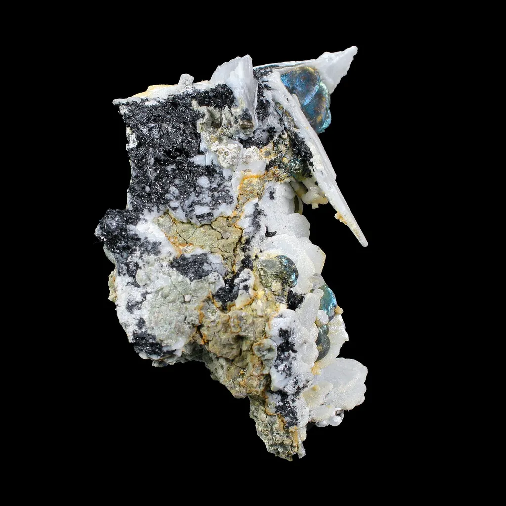 Rare Iridescent Pyrite with Calcite , Babingtonite – UV Reactive Collector Display Mineral Specimen from Mumbai - image 4