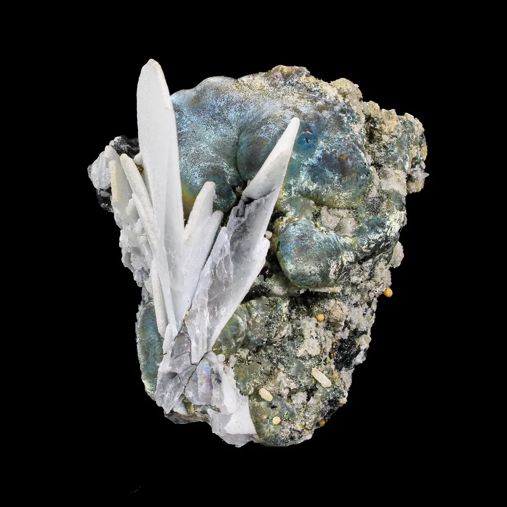 Rare Iridescent Pyrite with Calcite , Babingtonite – UV Reactive Collector Display Mineral Specimen from Mumbai image