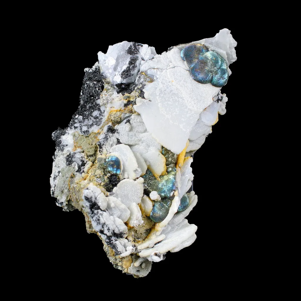 Rare Iridescent Pyrite with Calcite , Babingtonite – UV Reactive Collector Display Mineral Specimen from Mumbai image