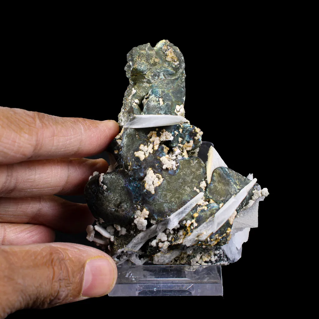 Rare Iridescent Pyrite with Calcite on Matrix – UV Reactive Collector Display Mineral Specimen from Mumbai - image 7