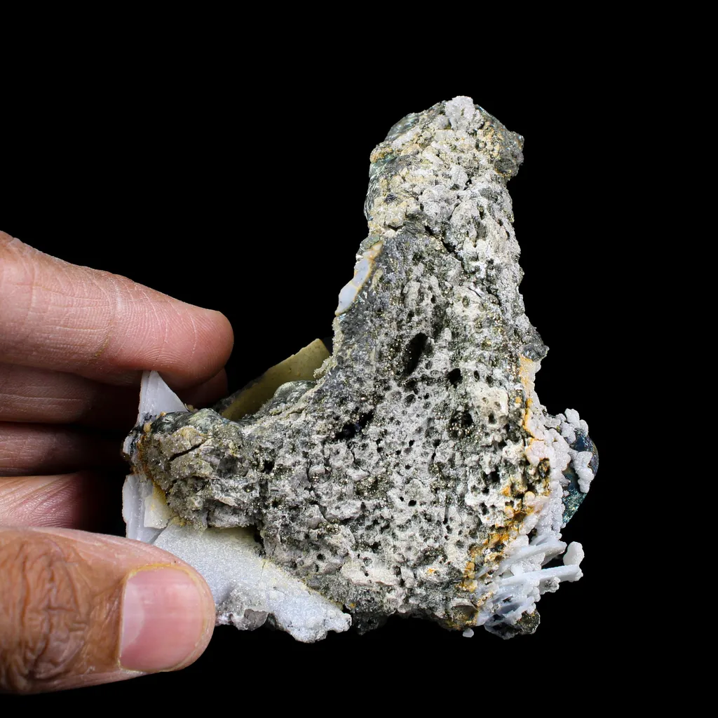 Rare Iridescent Pyrite with Calcite on Matrix – UV Reactive Collector Display Mineral Specimen from Mumbai - image 9