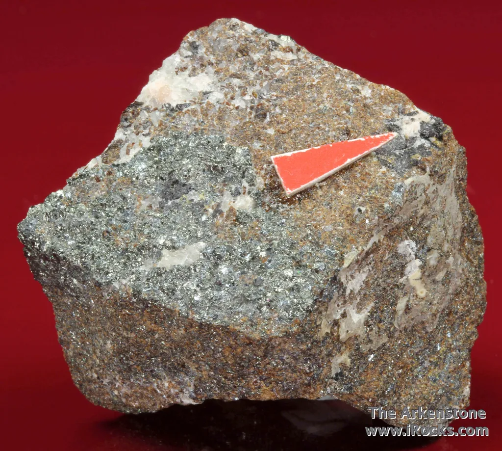 Rare Joesmithite (type locality) with Hematite, Berzeliite and Calcite image