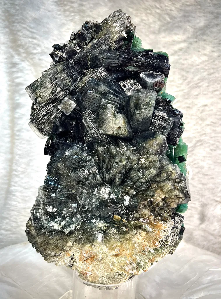 Rare Marshy Green Disco Apophyllite Sunflower Cluster with Okenite Inclusions & Chalcedony Matrix - Premium Indian Zeolite Specimen image