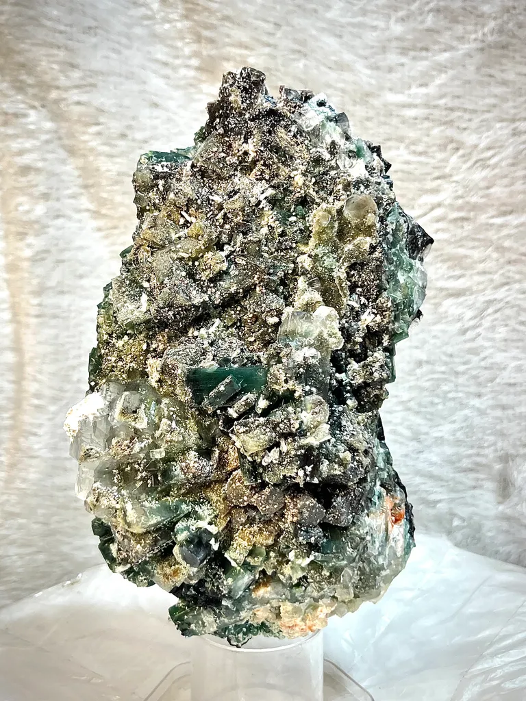 Rare Marshy Green Disco Apophyllite Sunflower Cluster with Okenite Inclusions & Chalcedony Matrix - Premium Indian Zeolite Specimen - image 3
