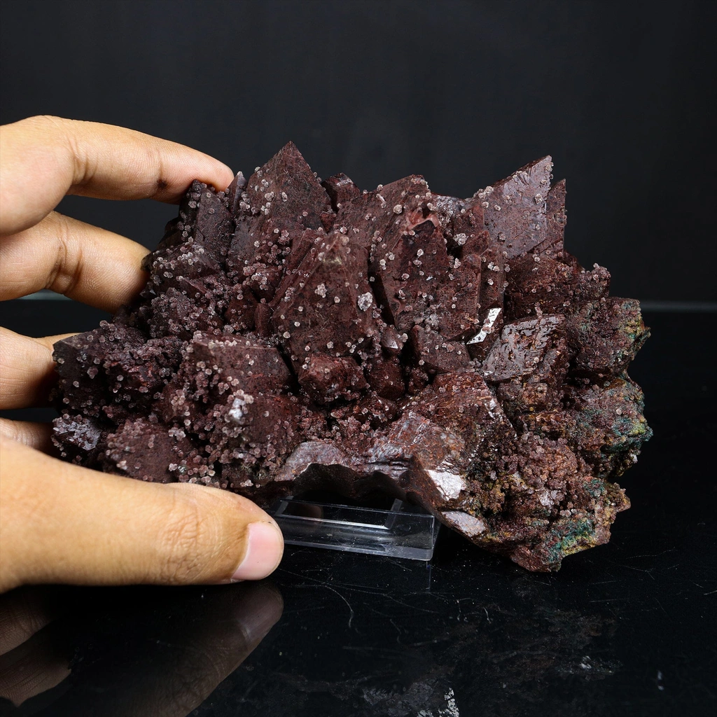 Rare Marshy Sharp Terminated Red-Brown Hematite Apophyllite Cluster – Natural Indian Zeolite Mineral Specimen - image 4
