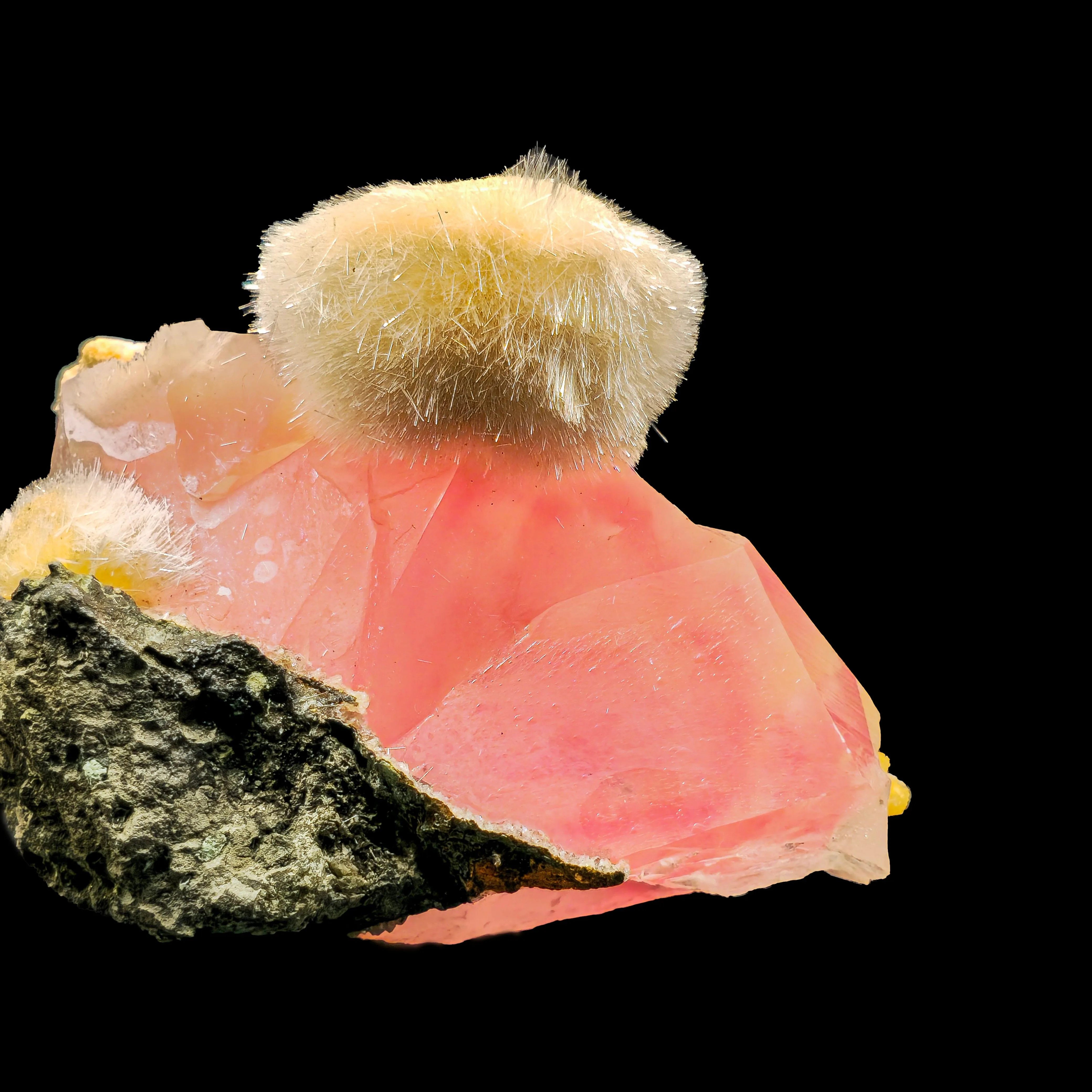 Rare Moldy Raspberry Calcite with Mesolite Natural Mineral Specimen. - image 4
