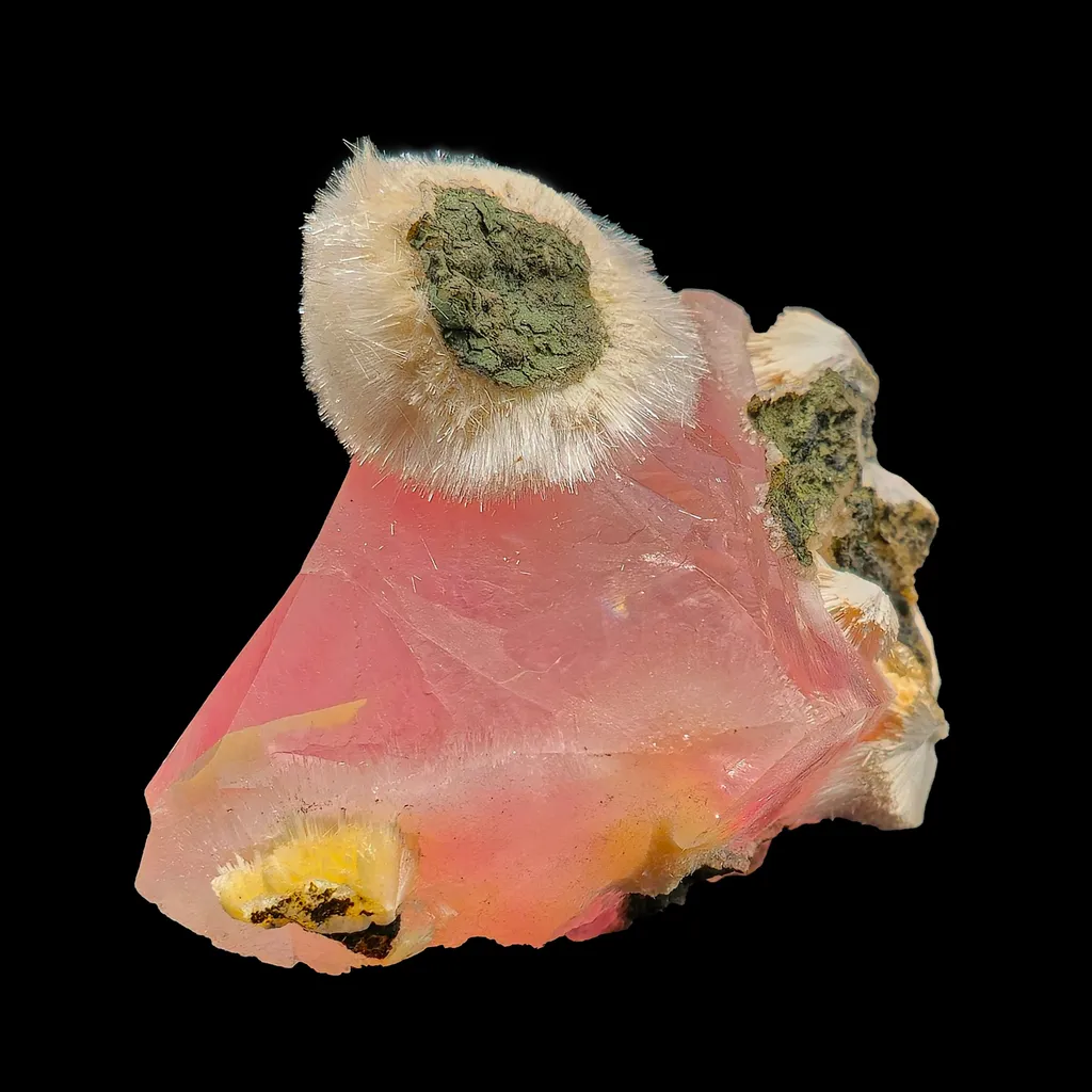 Rare Moldy Raspberry Calcite with Mesolite Natural Mineral Specimen. image