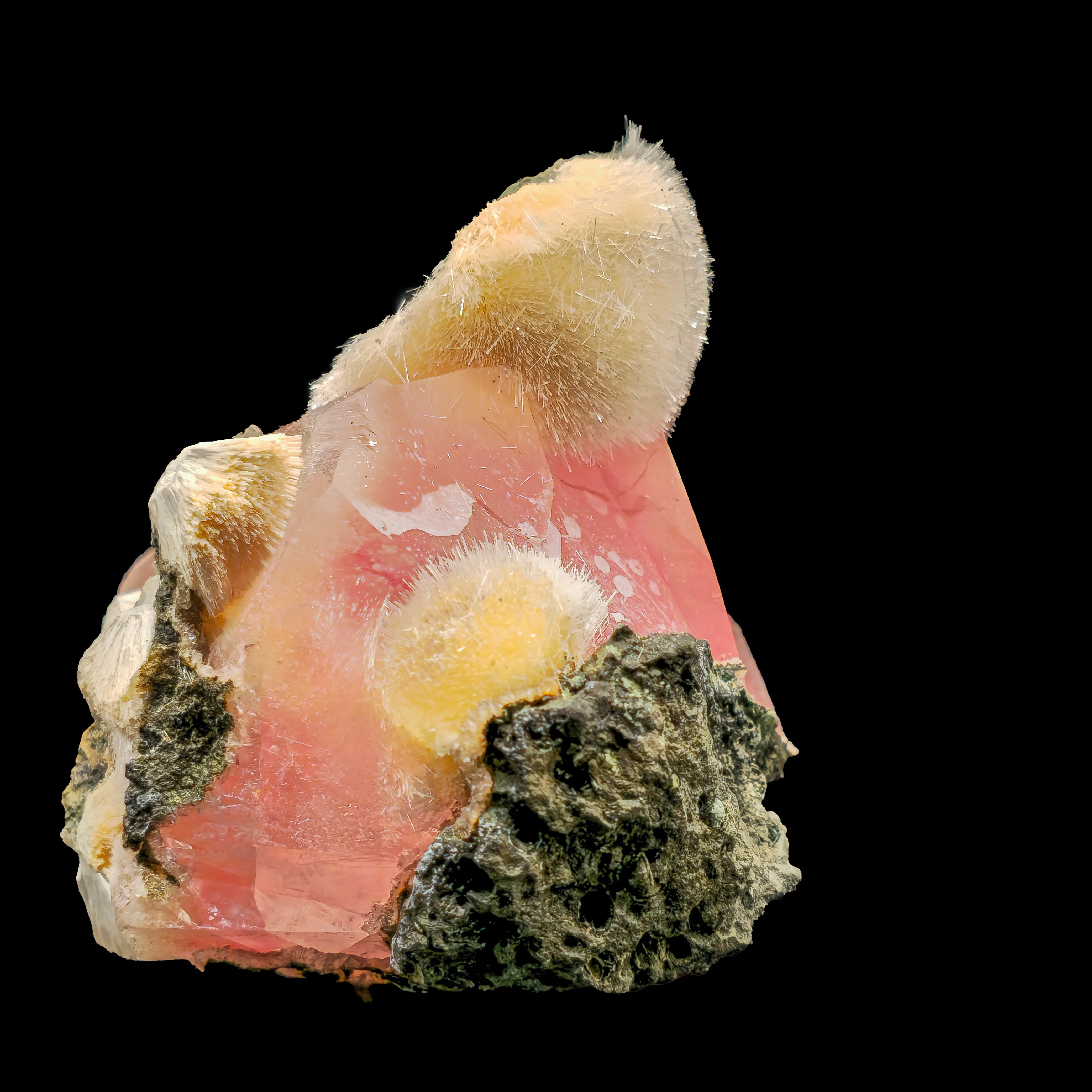 Rare Moldy Raspberry Calcite with Mesolite Natural Mineral Specimen. - image 6