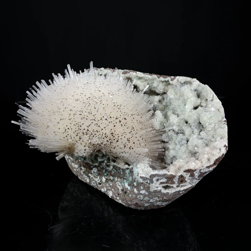 Rare Museum-Grade White Mesolite Spray on Heulandite Matrix – Self-Standing Natural Zeolite Mineral Specimen from Pune, India - image 4