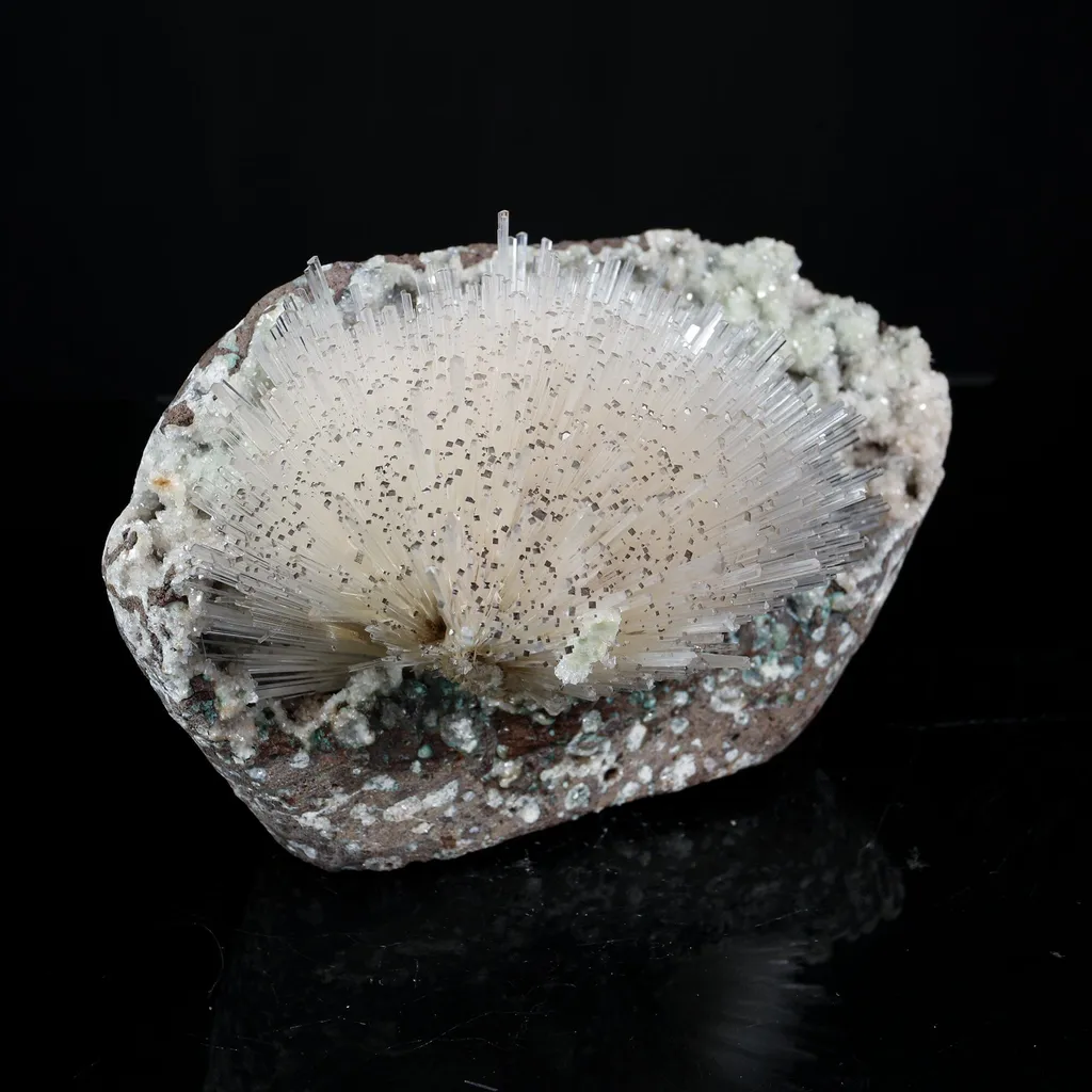 Rare Museum-Grade White Mesolite Spray on Heulandite Matrix – Self-Standing Natural Zeolite Mineral Specimen from Pune, India - image 3