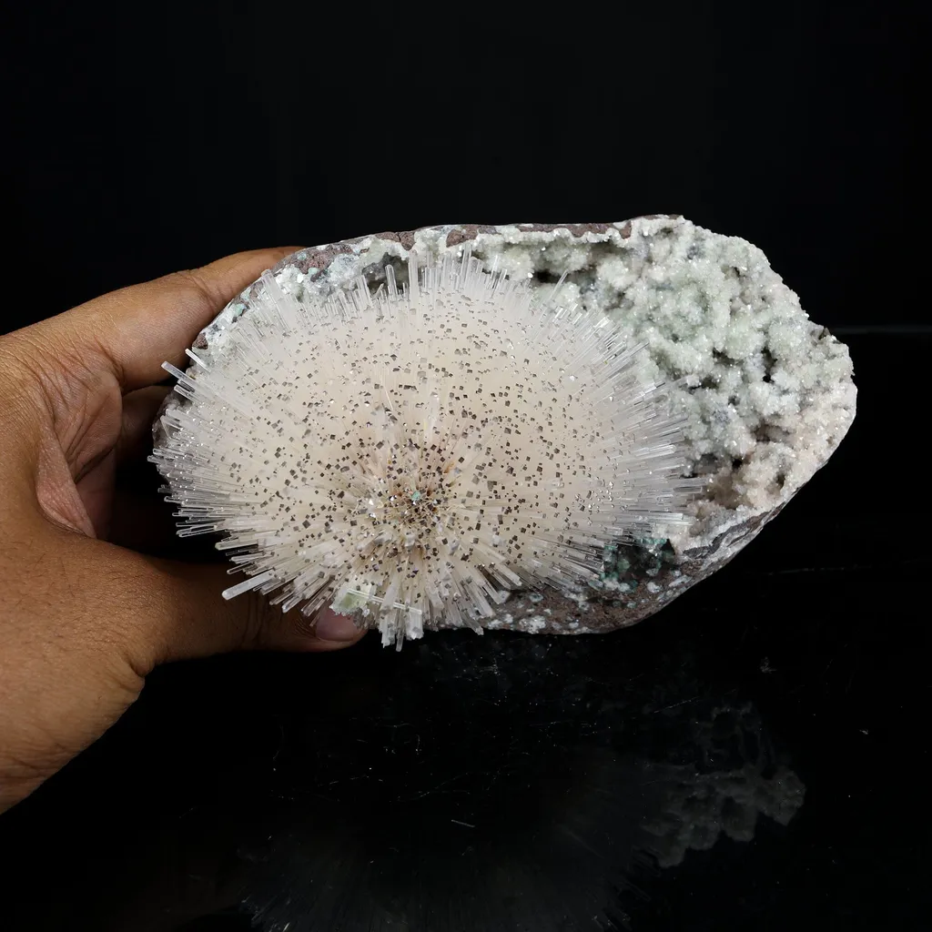 Rare Museum-Grade White Mesolite Spray on Heulandite Matrix – Self-Standing Natural Zeolite Mineral Specimen from Pune, India - image 5