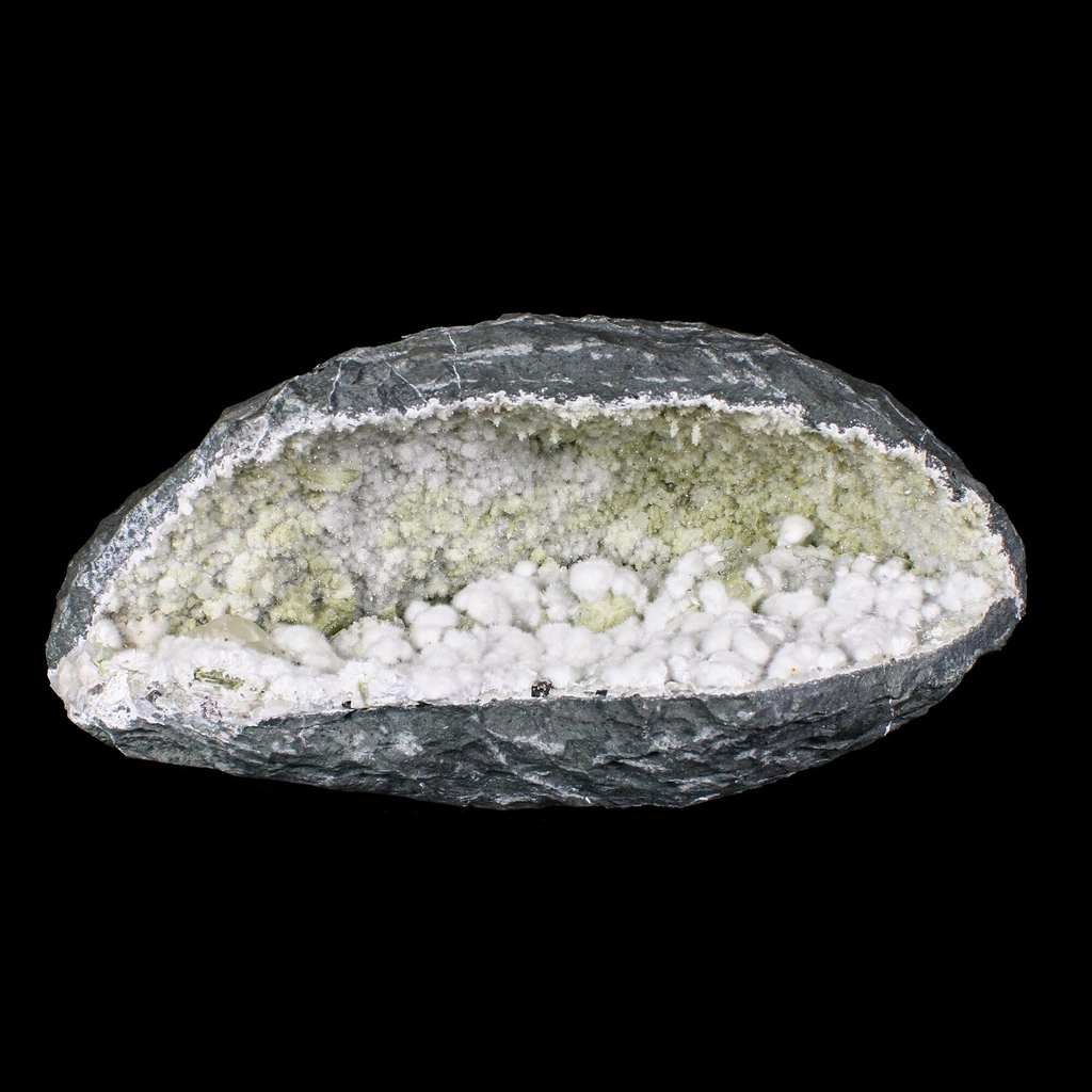 Rare Okenite Puffballs with Quartz & Chalcedony in Large Geode – Old School Mumbai, Natural Mineral Specimen image