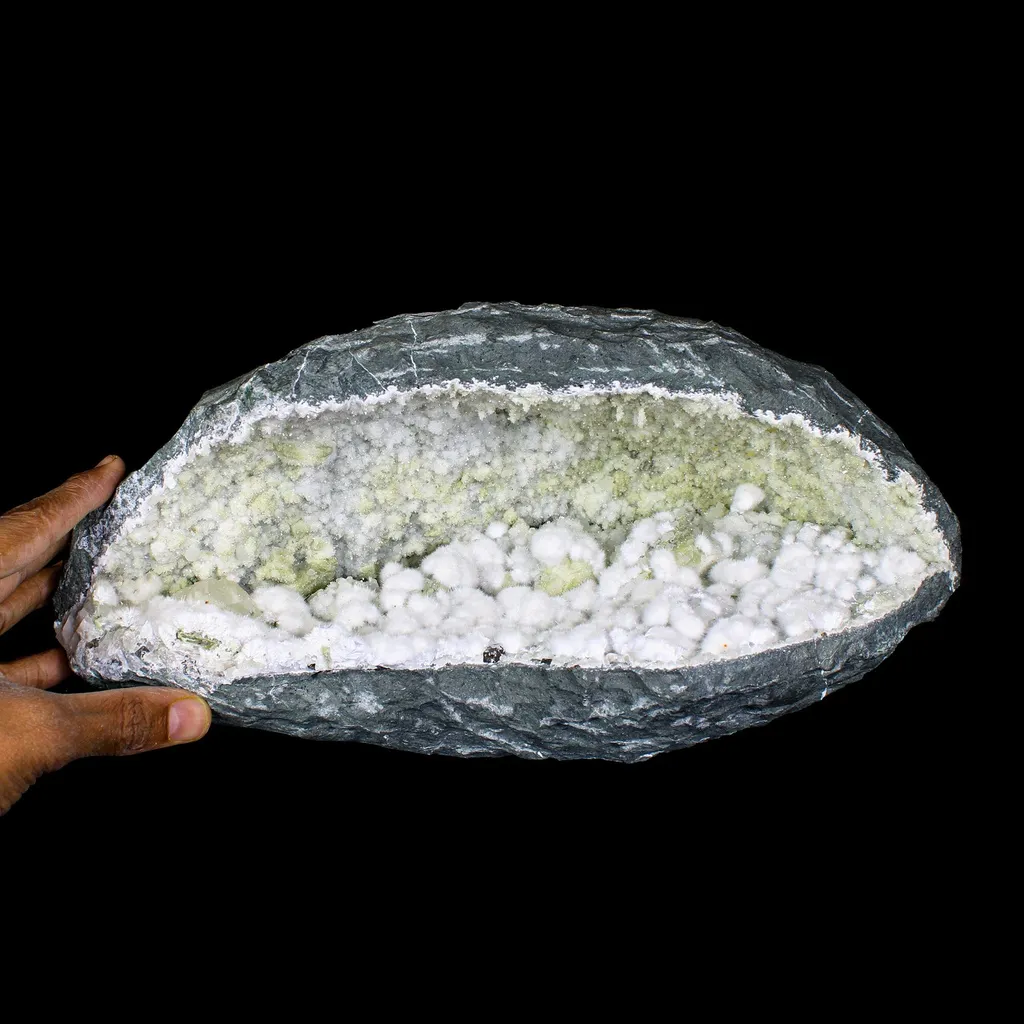 Rare Okenite Puffballs with Quartz & Chalcedony in Large Geode – Old School Mumbai, Natural Mineral Specimen - image 5