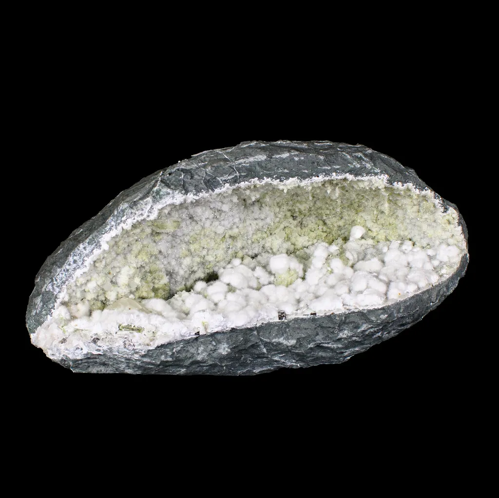 Rare Okenite Puffballs with Quartz & Chalcedony in Large Geode – Old School Mumbai, Natural Mineral Specimen - image 3