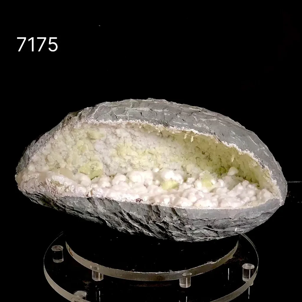 Rare Okenite Puffballs with Quartz & Chalcedony in Large Geode – Old School Mumbai, Natural Mineral Specimen - image 2