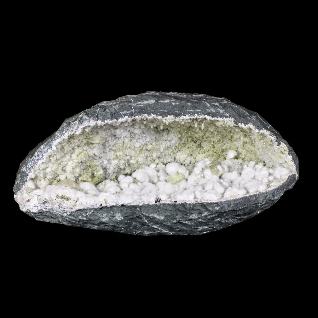 Rare Okenite Puffballs with Quartz & Chalcedony in Large Geode – Old School Mumbai, Natural Mineral Specimen image