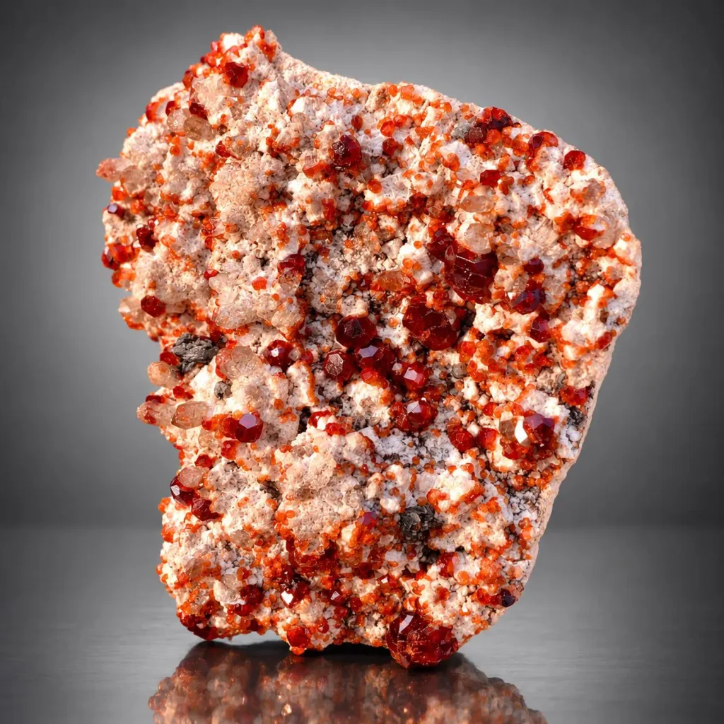Rare Orange-Red Spessarite Garnet Crystals with Quartz on Matrix - image 6