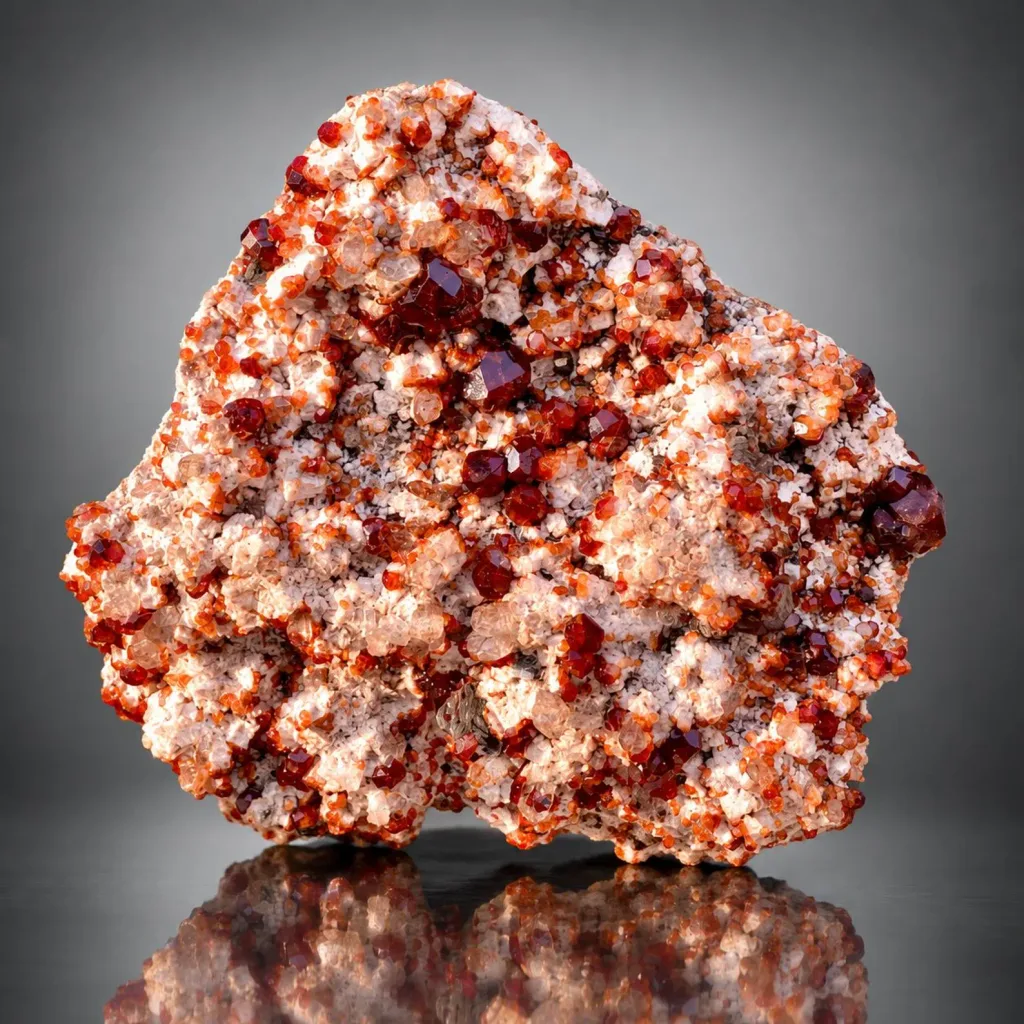 Rare Orange-Red Spessarite Garnet Crystals with Quartz on Matrix - image 5