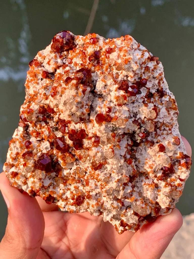Rare Orange-Red Spessarite Garnet Crystals with Quartz on Matrix - image 7