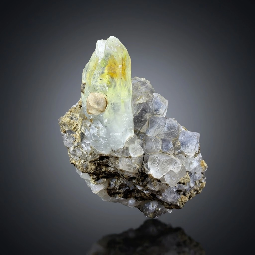 Rare Petrol Included Quartz on Matrix, Fluorescent quartz from Pakistan image