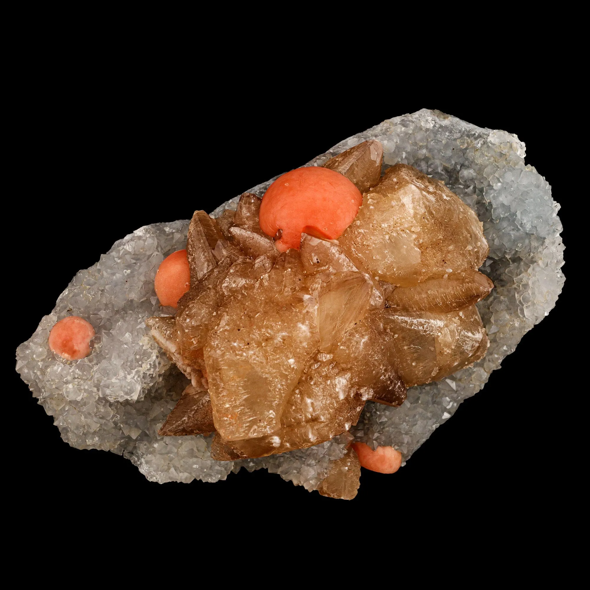 Rare Red Botryoidal Fluorite Balls on Calcite, Natural Mineral Specimen - image 1