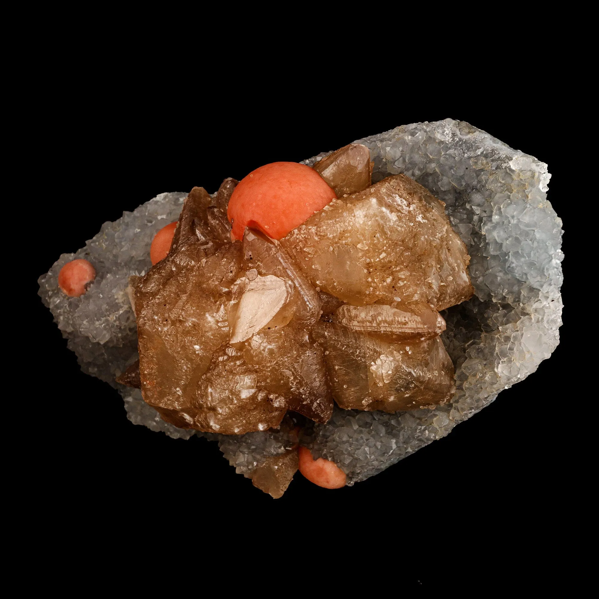 Rare Red Botryoidal Fluorite Balls on Calcite, Natural Mineral Specimen - image 3