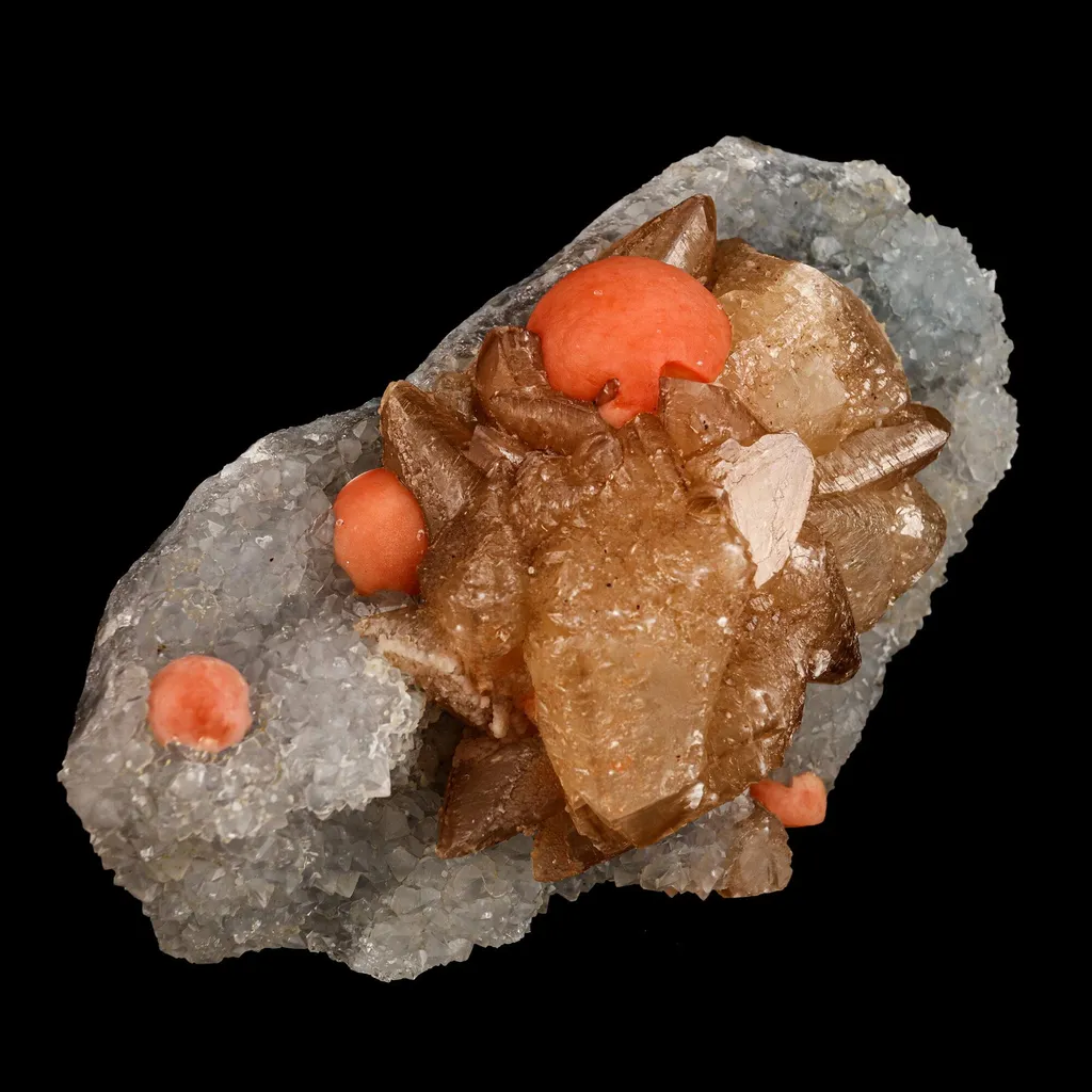 Rare Red Botryoidal Fluorite Balls on Calcite, Natural Mineral Specimen - image 2