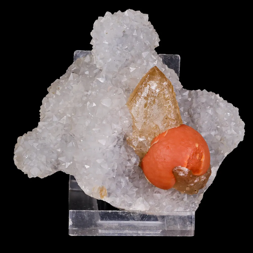 Rare Red Botryoidal Fluorite with Dog Tooth UV Calcite, Natural Mineral Specimen image
