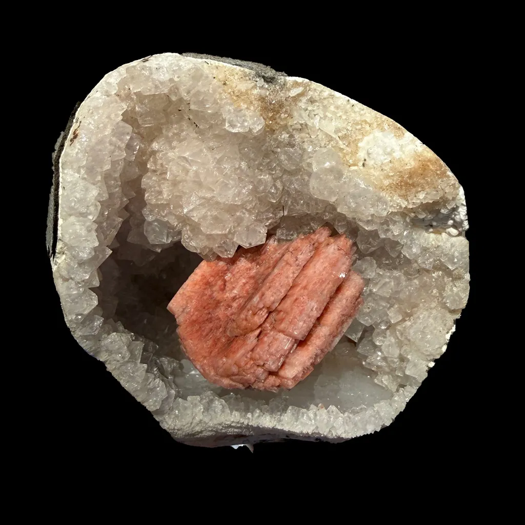 Rare Red Epistilbite on Quartz Vug - Indian Zeolite Crystal Specimen from Nashik - image 3