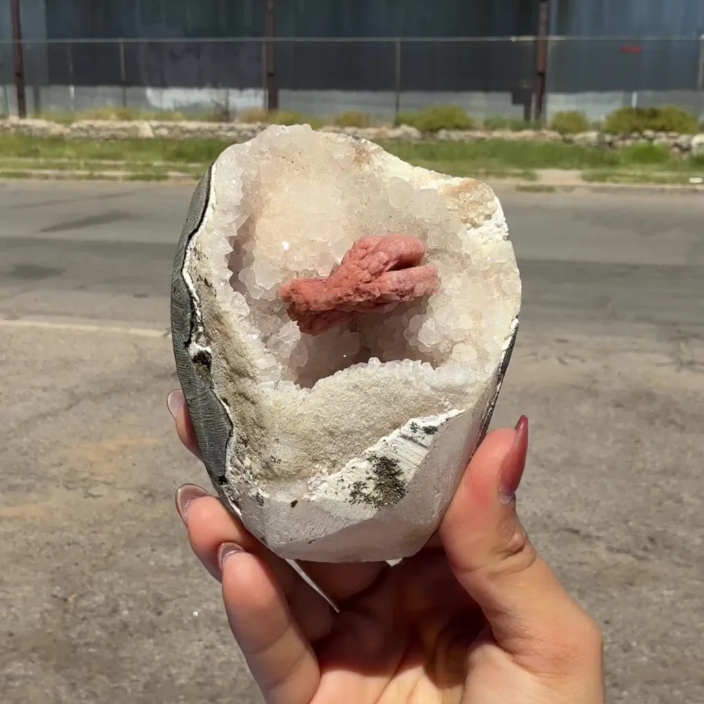 Rare Red Epistilbite on Quartz Vug - Indian Zeolite Crystal Specimen from Nashik - image 2