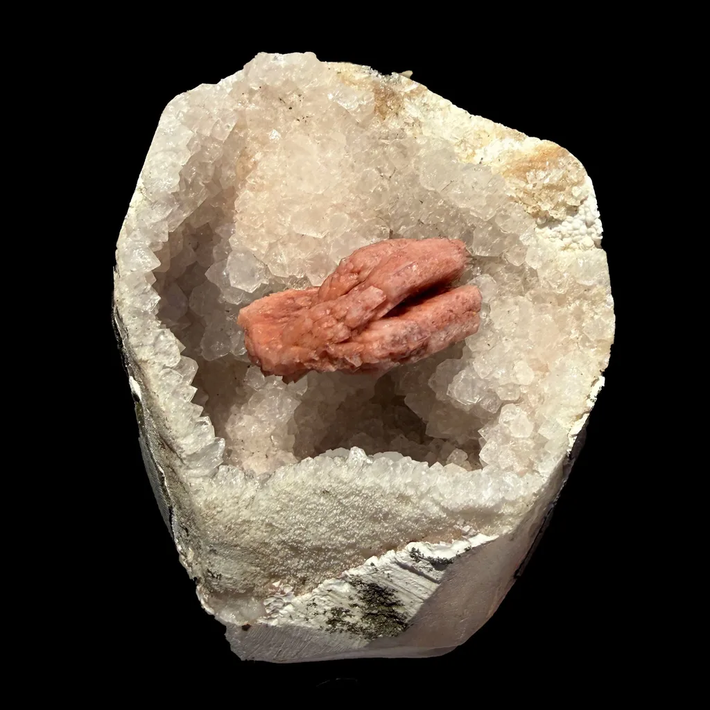 Rare Red Epistilbite on Quartz Vug - Indian Zeolite Crystal Specimen from Nashik image