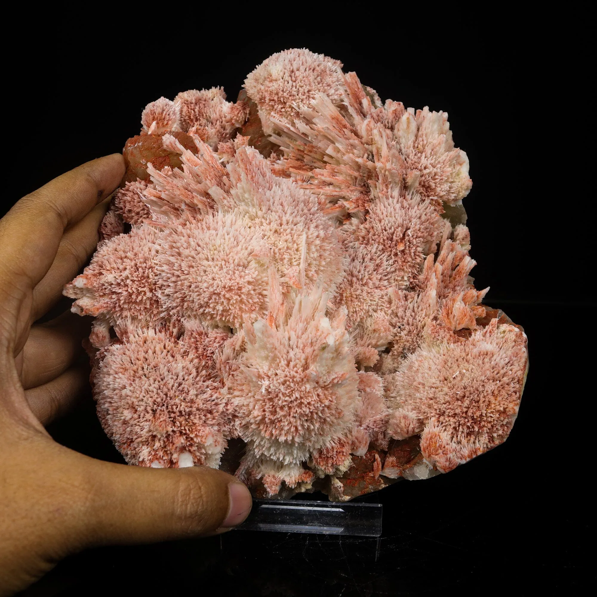 Rare Red Mordenite on Stilbite – Fibrous Zeolite Crystal Specimen - image 4