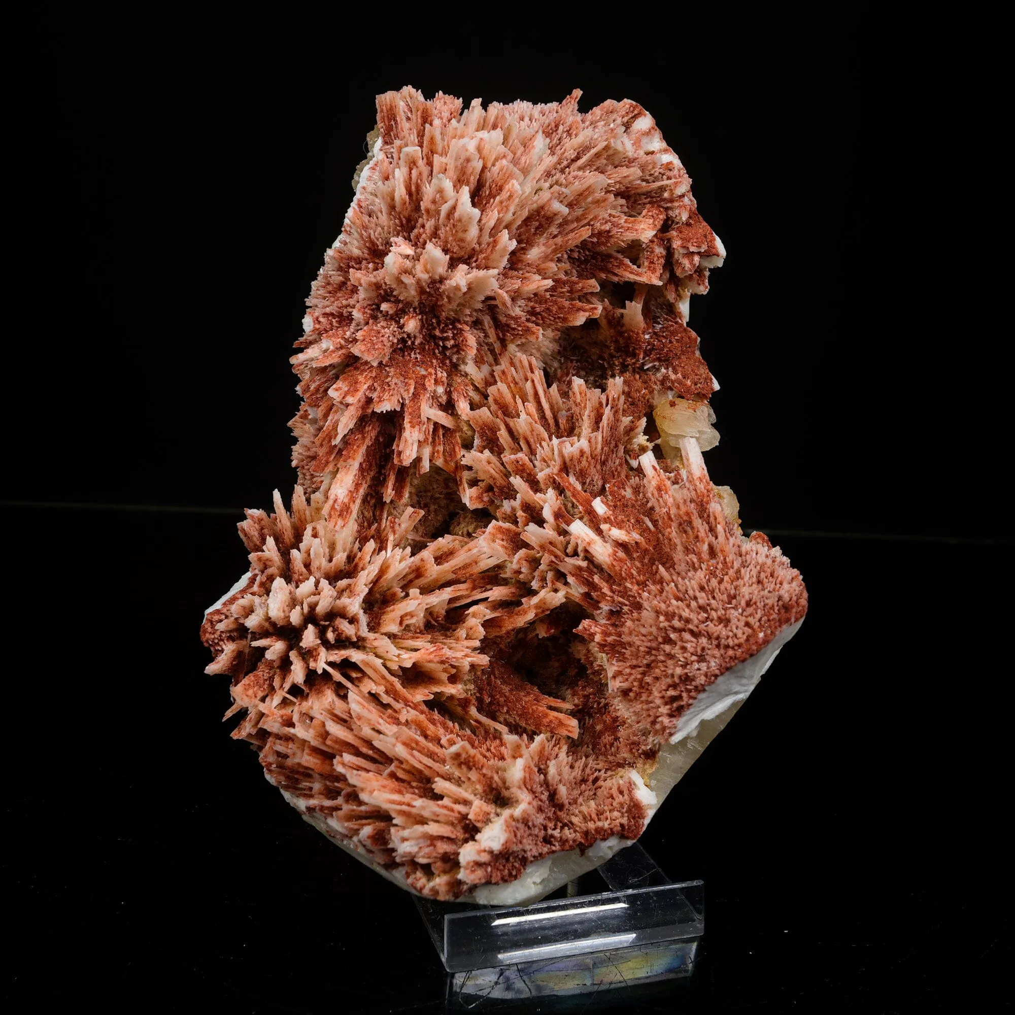 Rare Red Mordenite on Stilbite – Fibrous Zeolite Crystal Specimen - image 1
