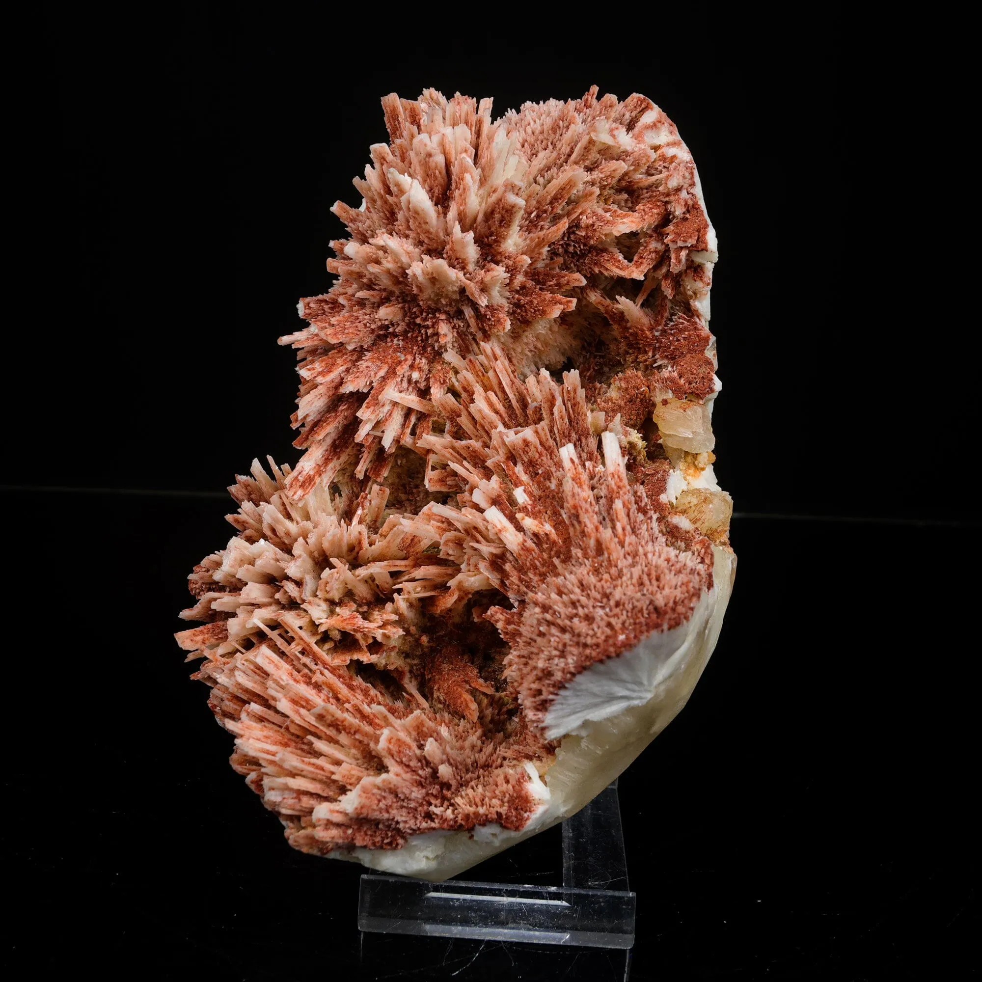 Rare Red Mordenite on Stilbite – Fibrous Zeolite Crystal Specimen - image 2