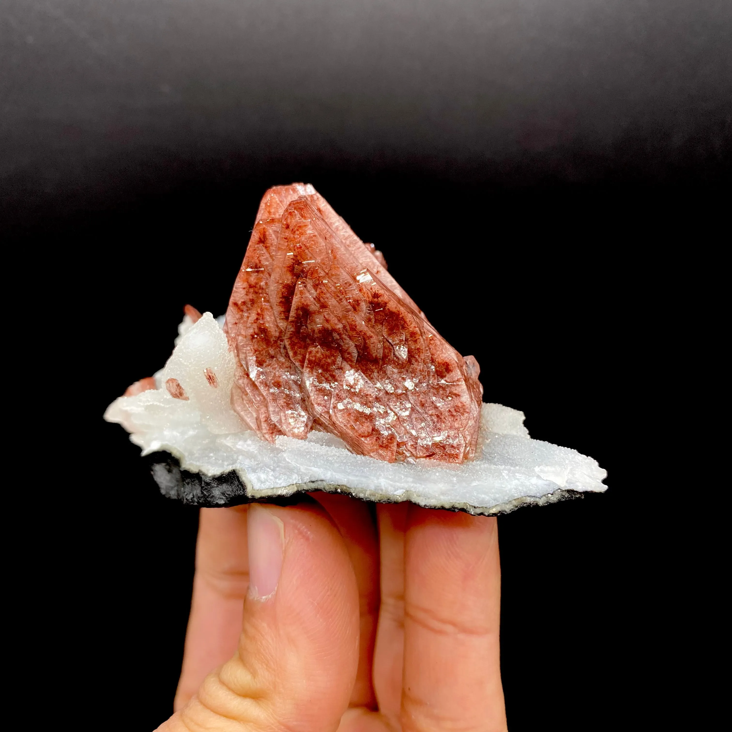 Rare Reddish Heulandite on Chalcedony Matrix – Raw Indian Zeolite Crystal from Jalgaon DK99 - image 6
