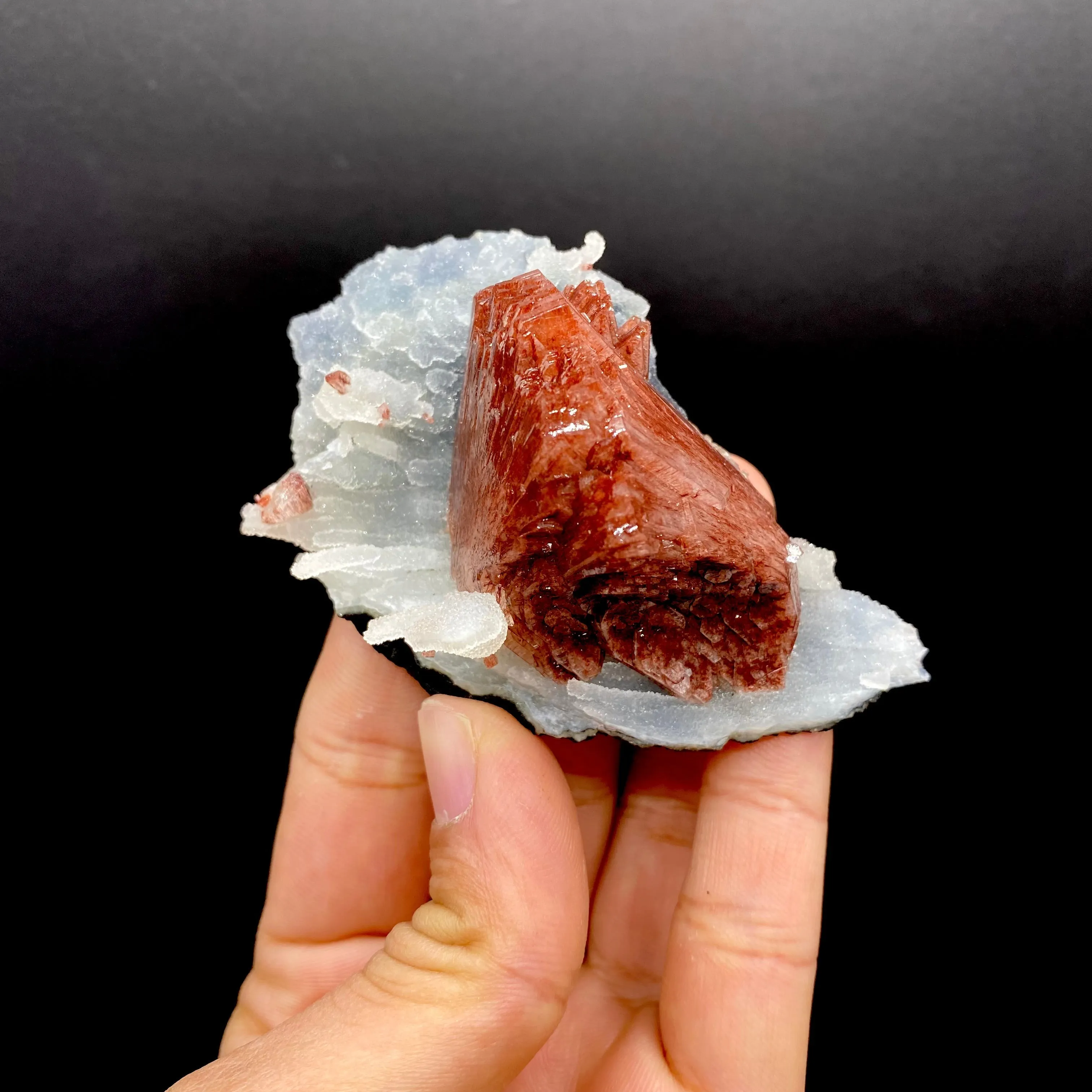 Rare Reddish Heulandite on Chalcedony Matrix – Raw Indian Zeolite Crystal from Jalgaon DK99 - image 2