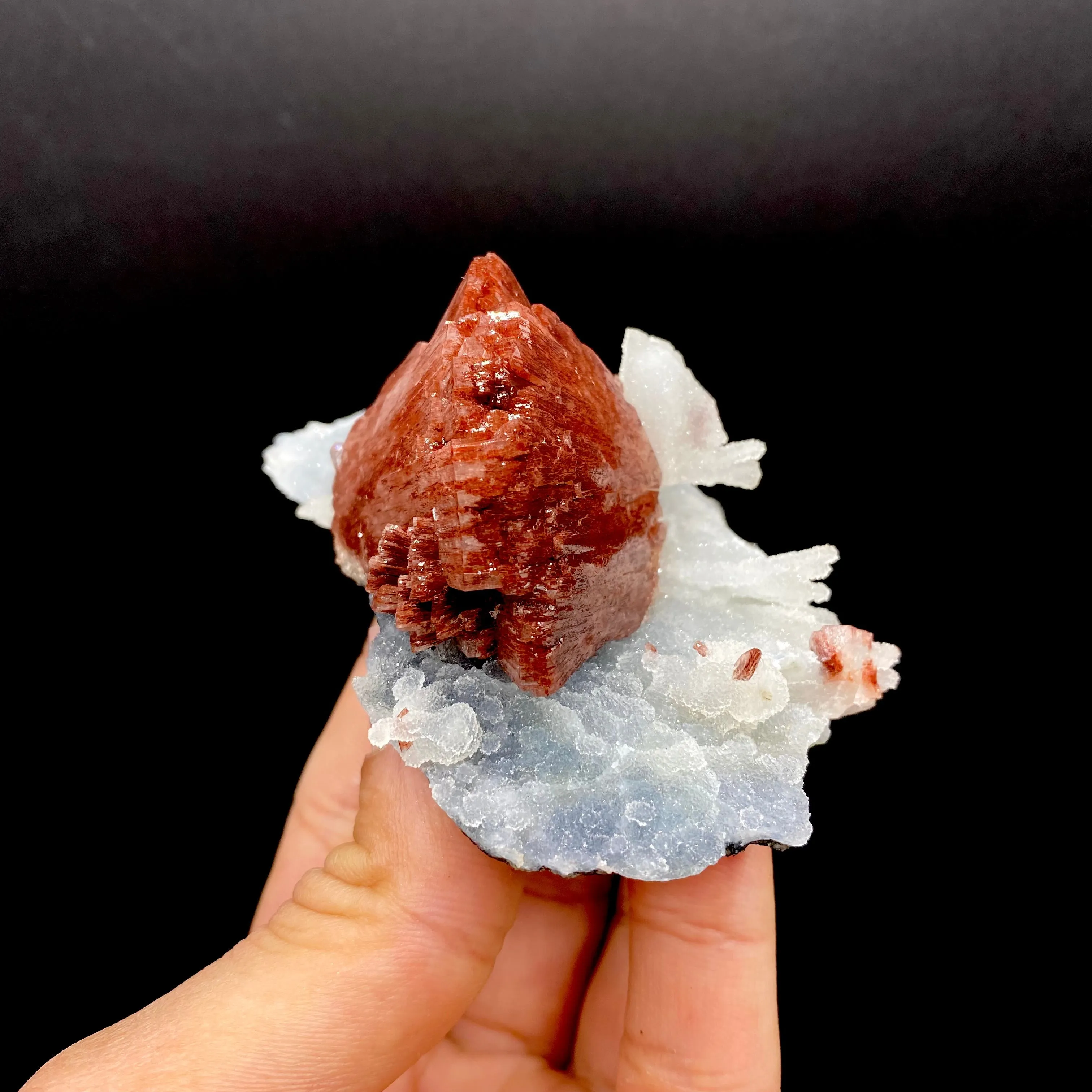 Rare Reddish Heulandite on Chalcedony Matrix – Raw Indian Zeolite Crystal from Jalgaon DK99 - image 5