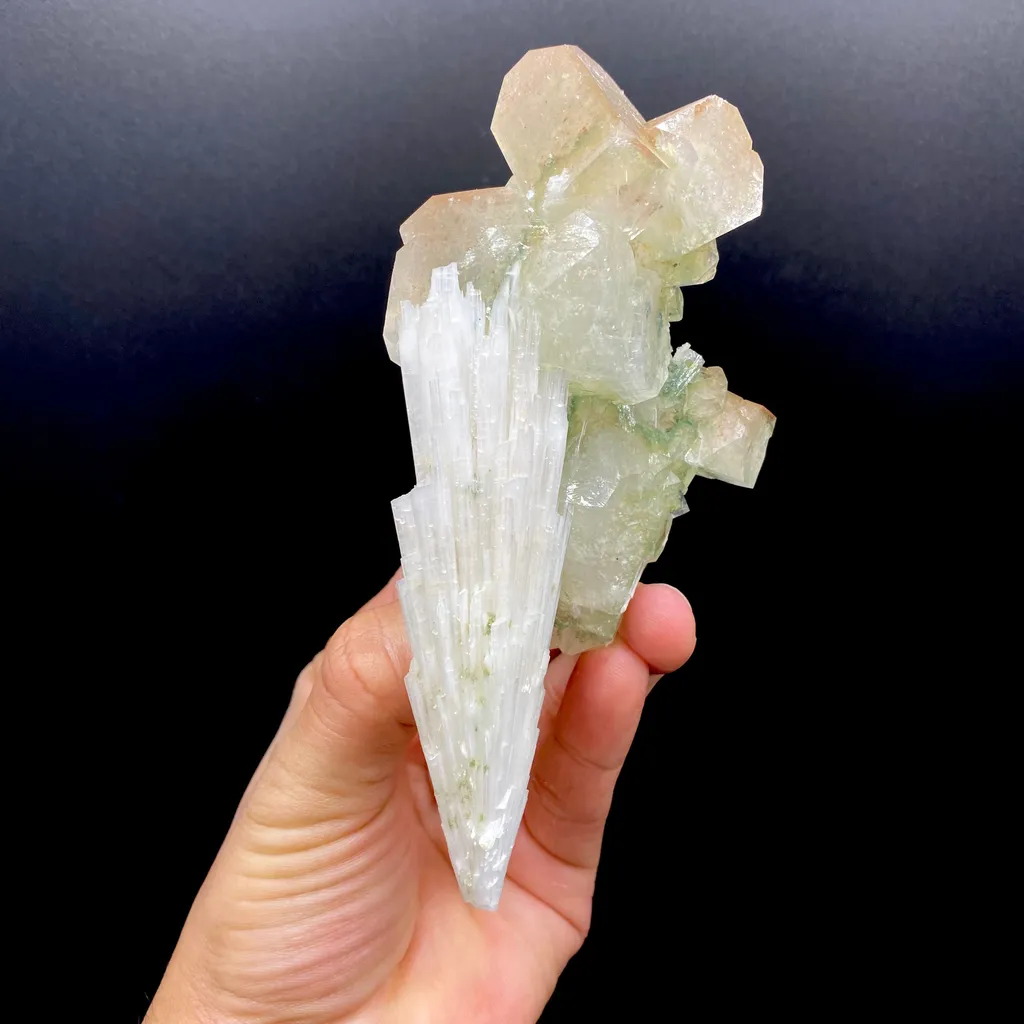 Rare Scolecite Spray with Green Apophyllite Crystals – Natural Indian Zeolite Specimen from Nashik, India DK150 image