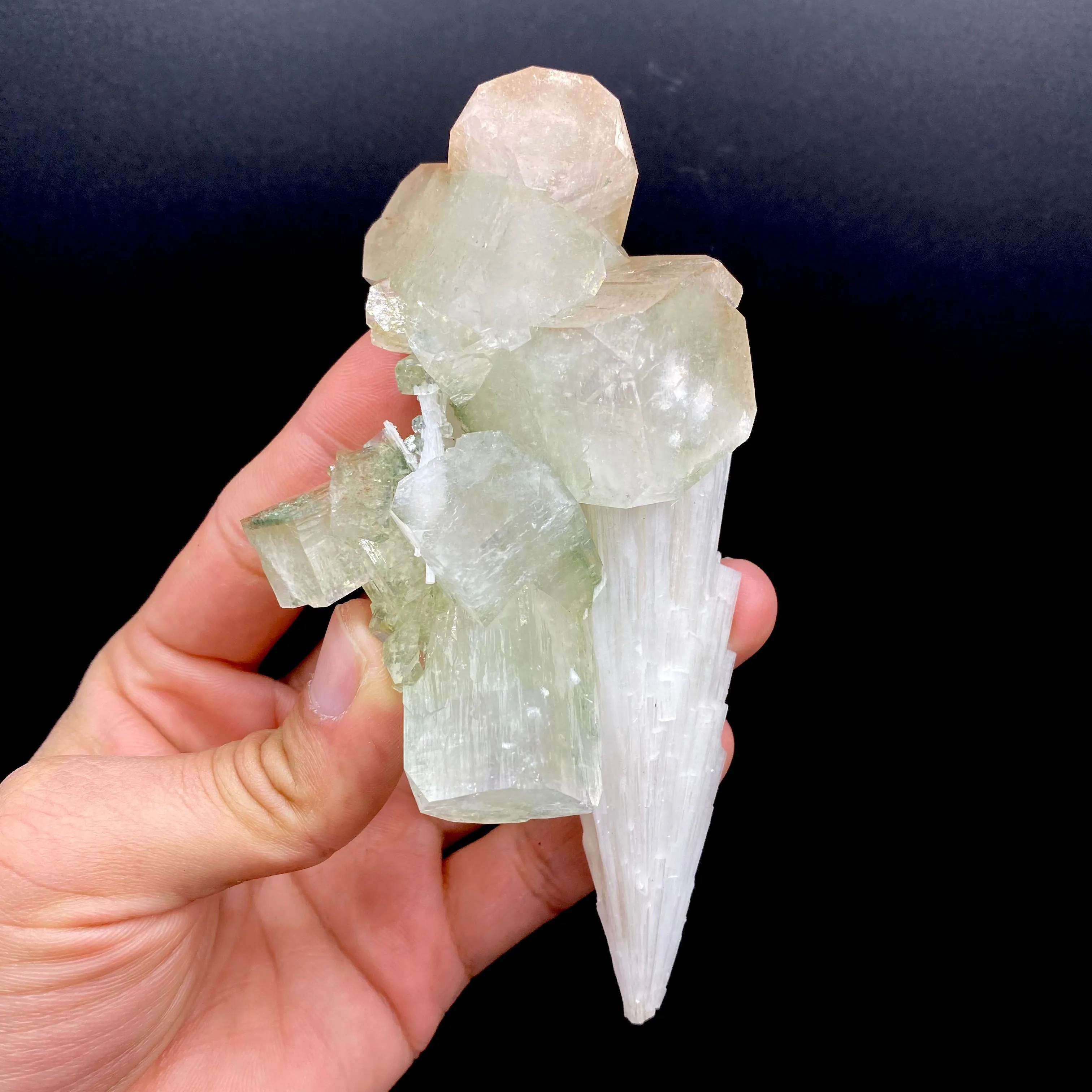 Rare Scolecite Spray with Green Apophyllite Crystals – Natural Indian Zeolite Specimen from Nashik, India DK150 - image 4