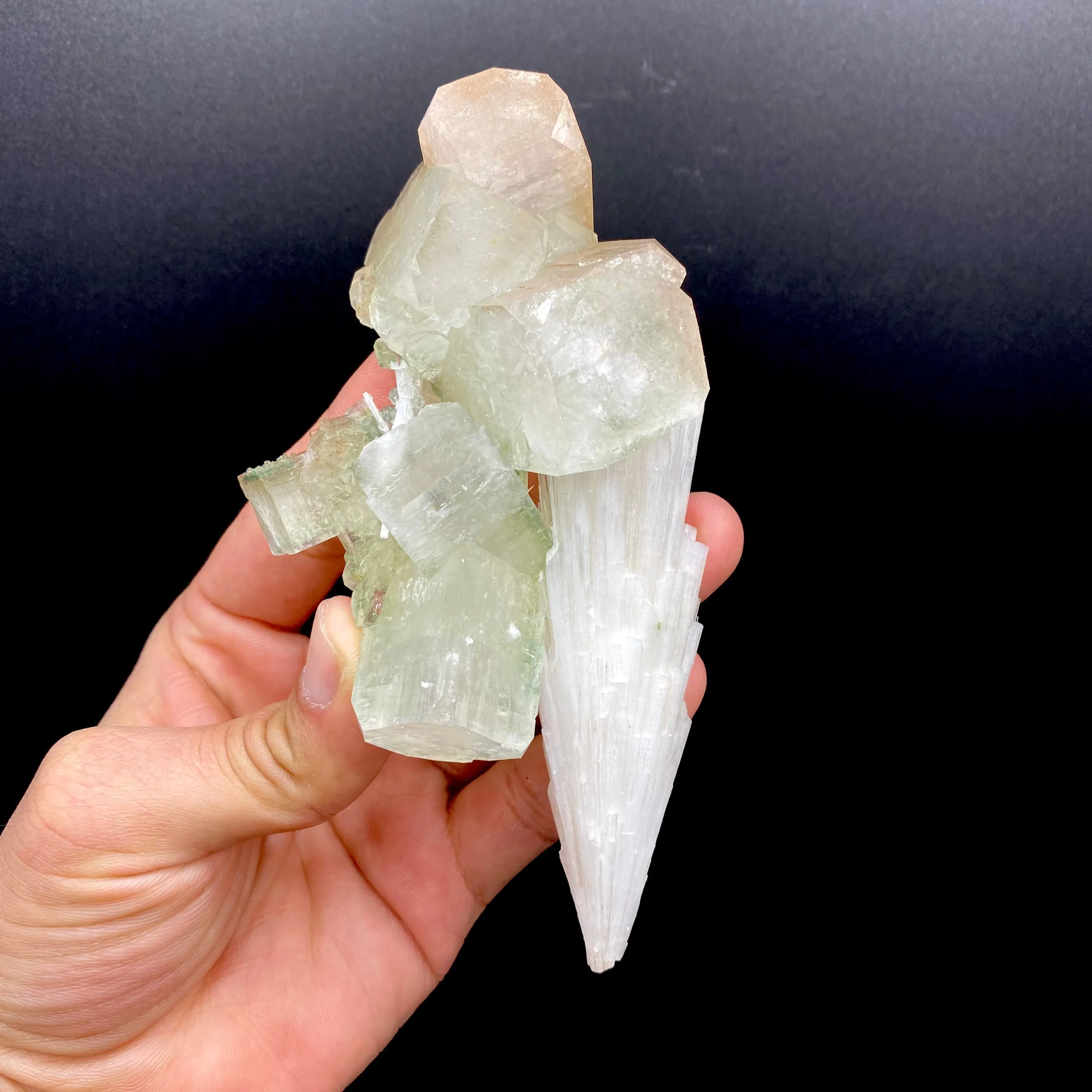 Rare Scolecite Spray with Green Apophyllite Crystals – Natural Indian Zeolite Specimen from Nashik, India DK150 - image 5