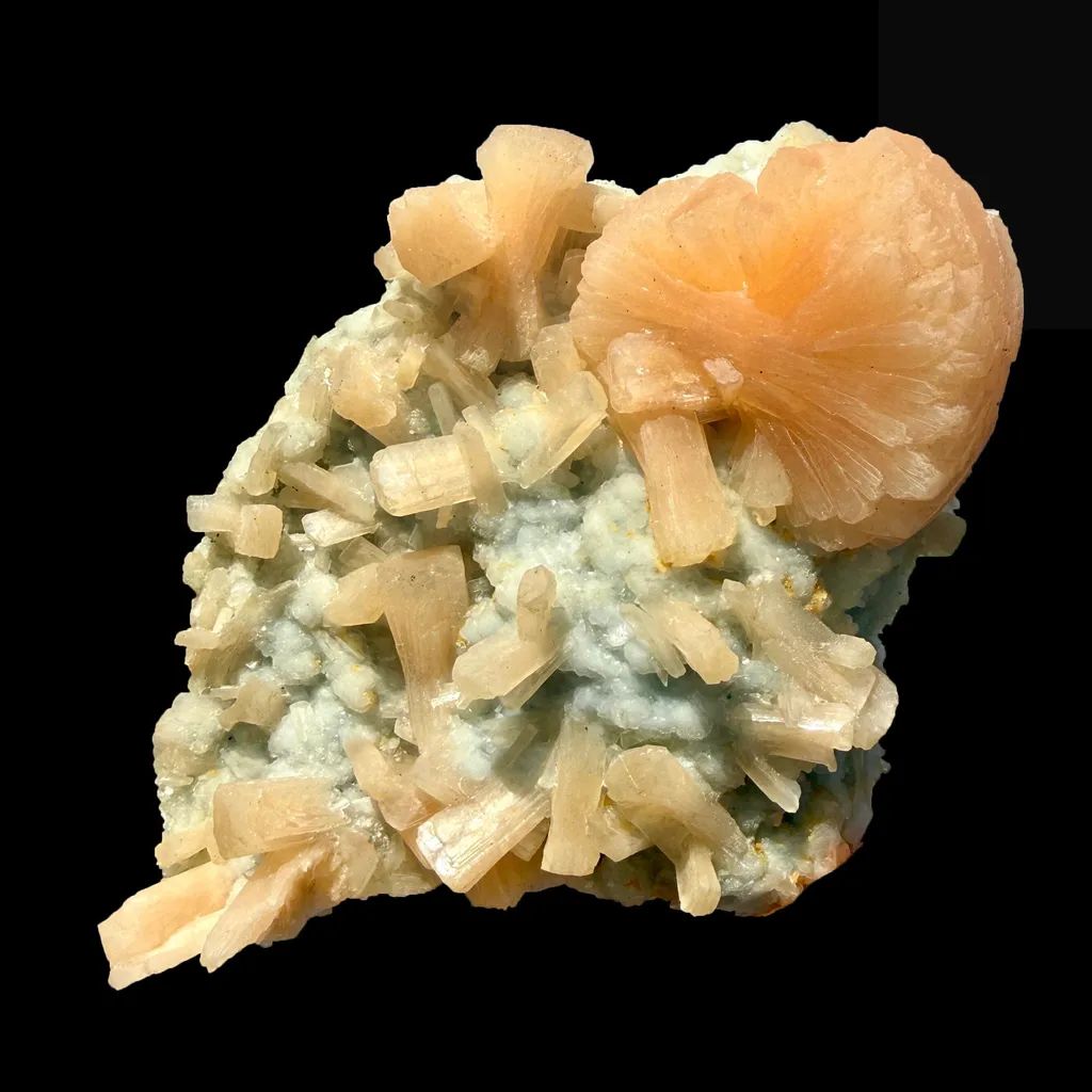 Rare Stellerite Cluster on Chalcedony Matrix - Zeolite Mineral Specimen from Nashik image