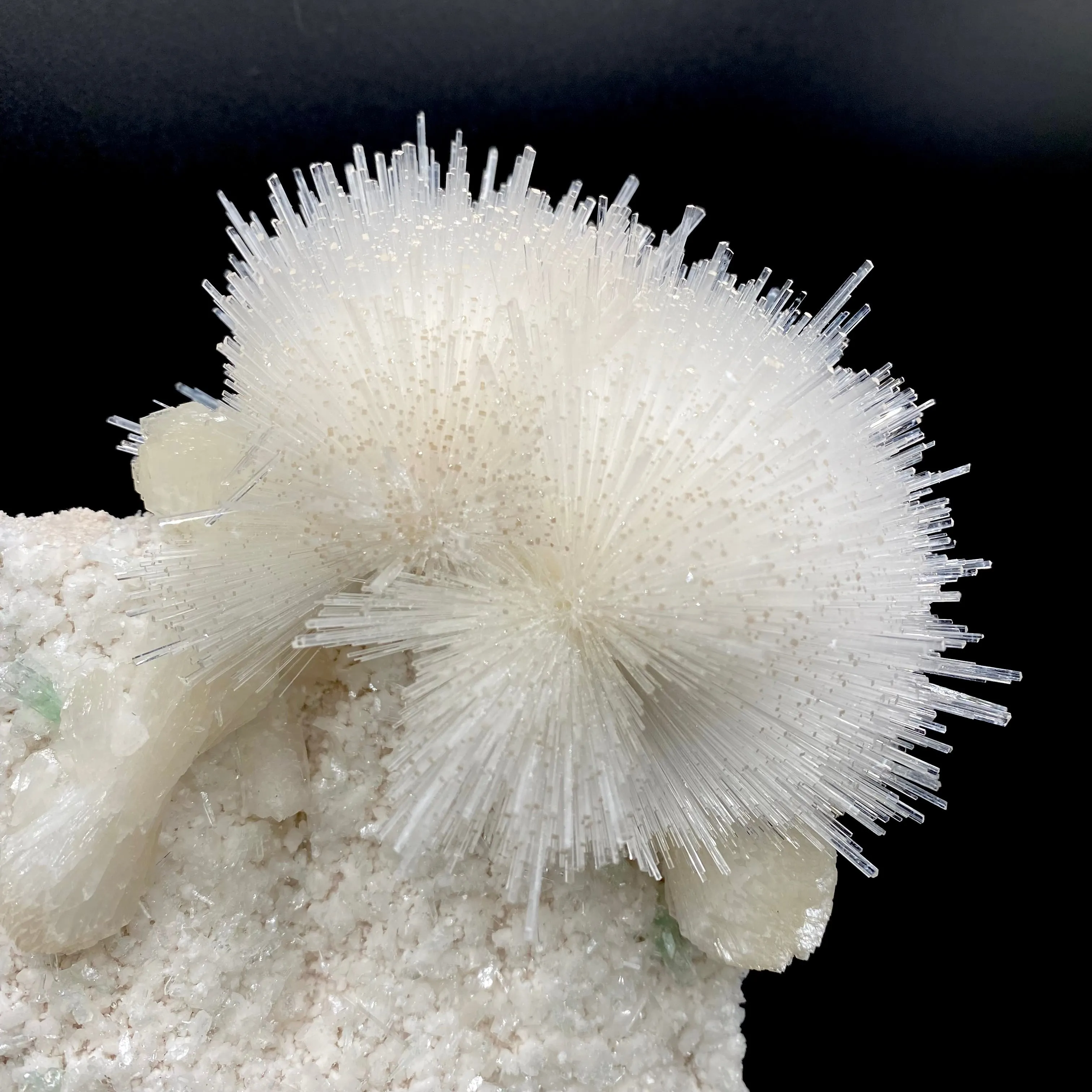 Rare White Mesolite on Mordenite – Porcupine Spray Zeolite Specimen from India - image 2