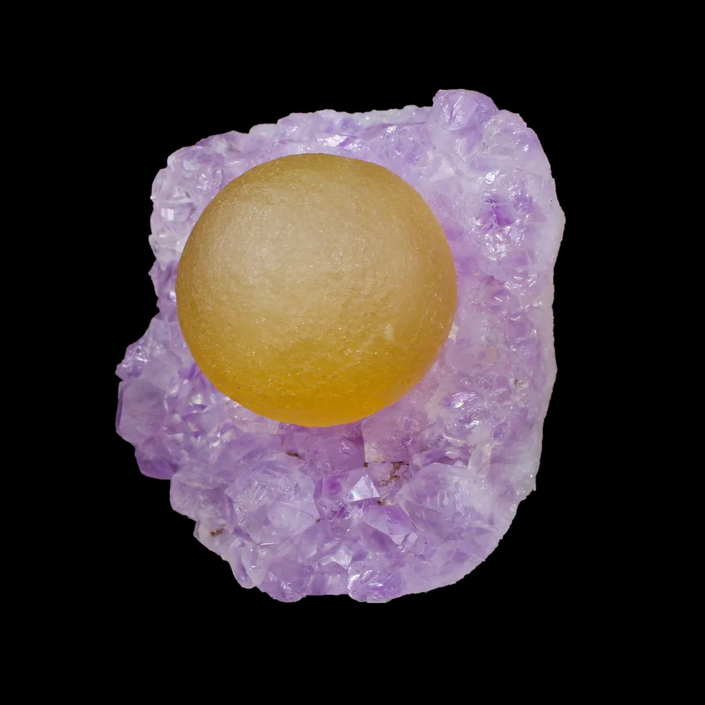Rare Yellow Botryoidal Fluorite on Lavender Amethyst Natural Specimen from Madhya Pradesh, India - image 3