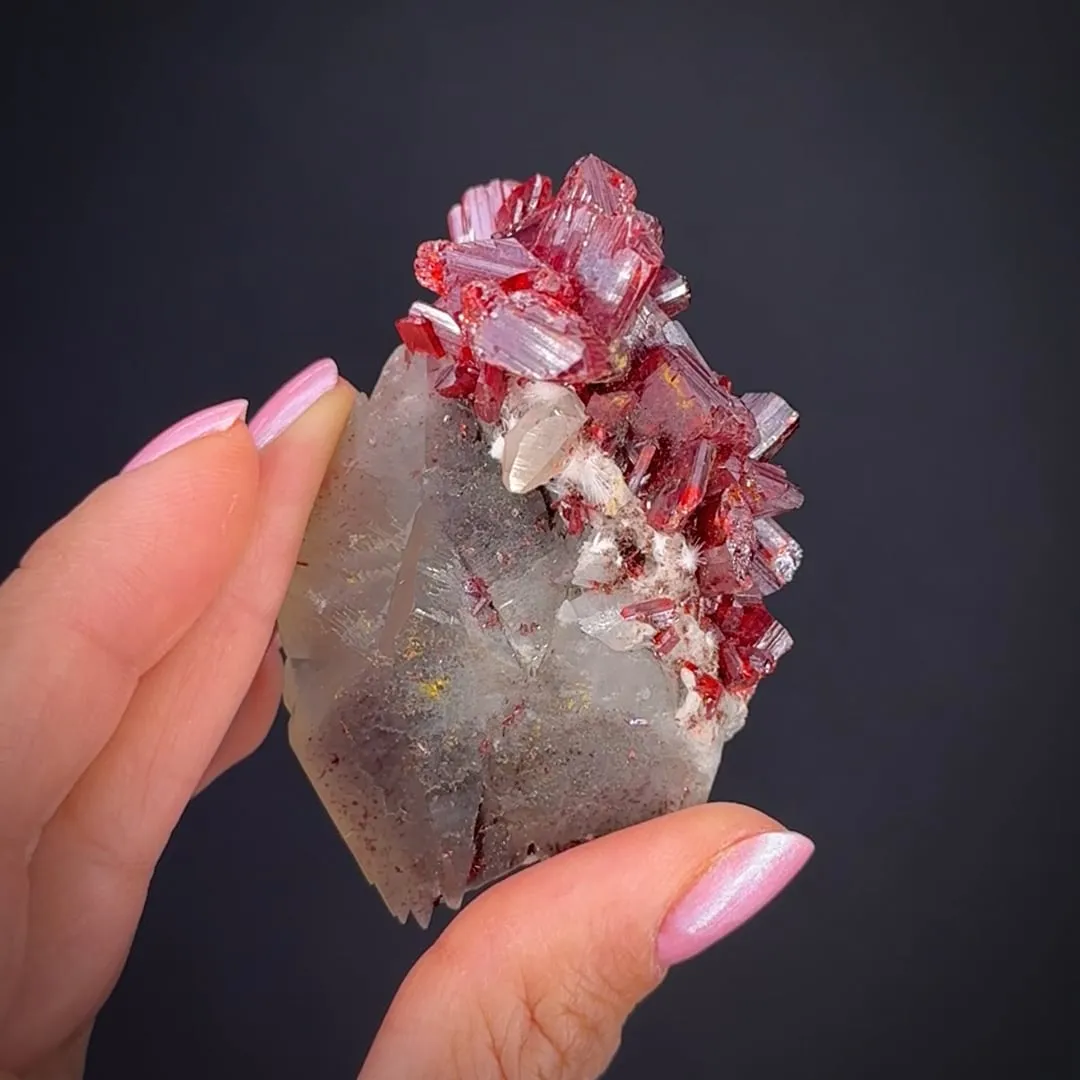 Realgar on Calcite with Picropharmacolite - image 2