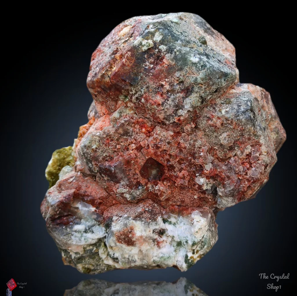 Red and green Apophyllite from India image