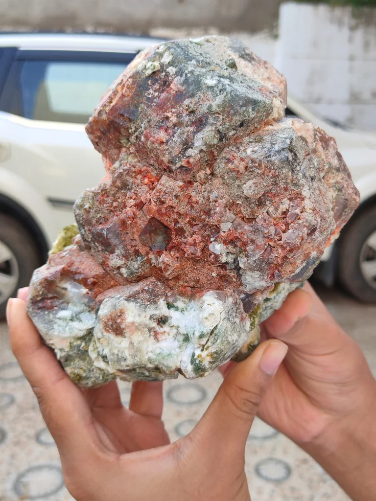 Red and green Apophyllite from India - image 2