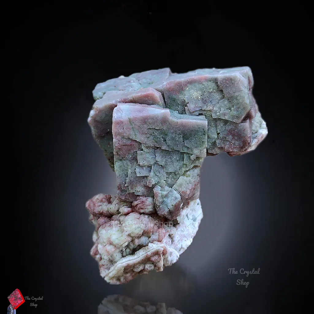 Red and green Apophyllite with Stilbite. image