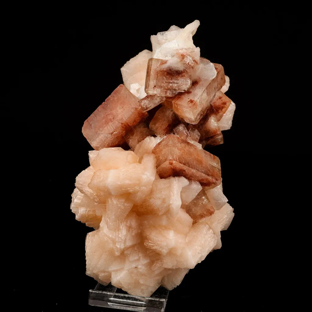 Red Apophyllite Cube With Stilbite Natural Mineral Specimen image
