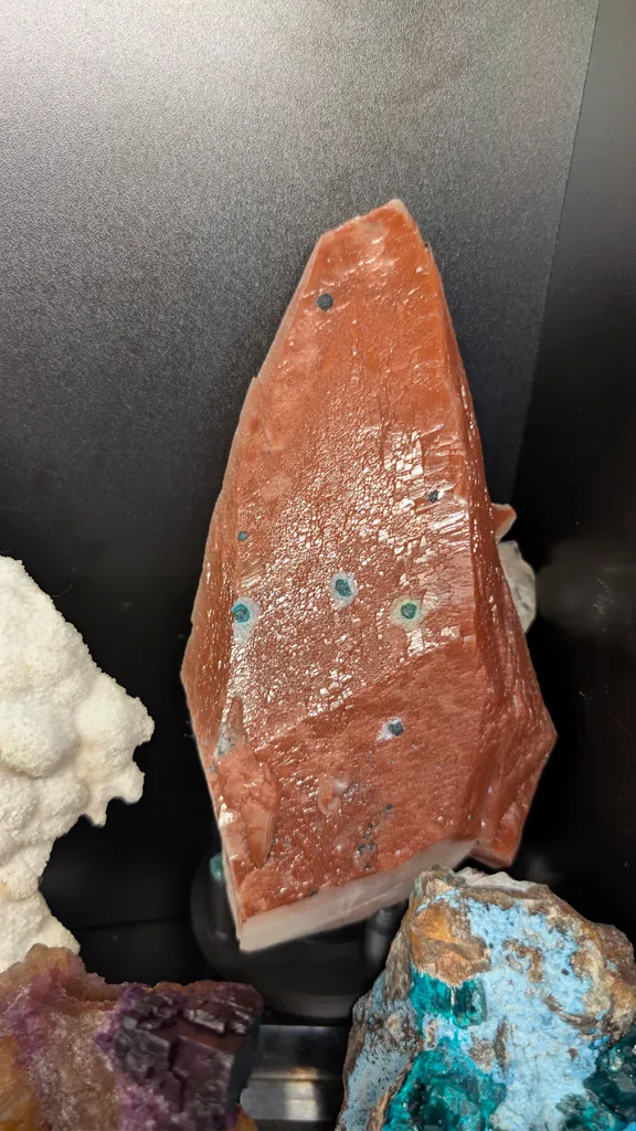 Red Dogtooth Calcite with Malachite image